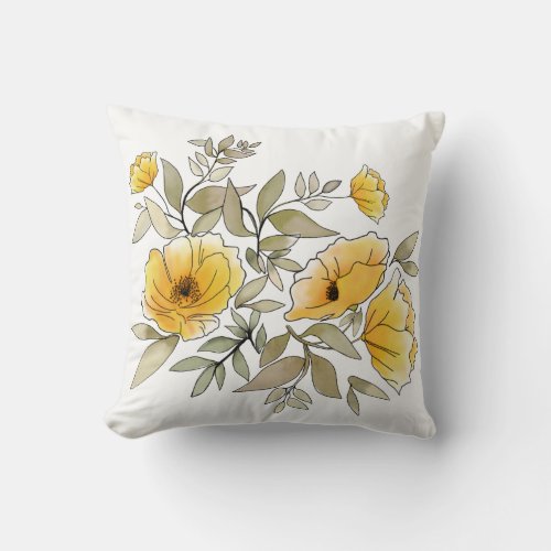 Good morning Sunshine Watercolor Yellow Poppies Throw Pillow