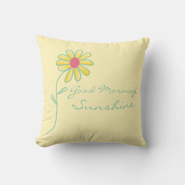 " Good Morning Sunshine" Yellow and Green Daisy Throw Pillow (Front)