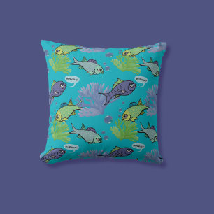 Good Morning Swimming Fish Coral Reef Pattern Throw Pillow