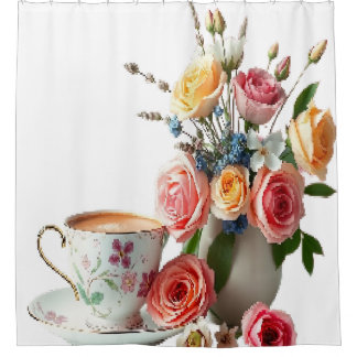 Good morning tea shower curtain