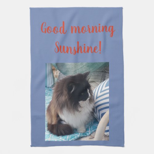 Good Morning Tuxedo Cat cats Photo Kitchen Towel