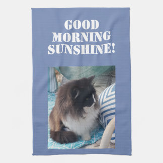 Good Morning Tuxedo Cat cats Photo Kitchen Towel