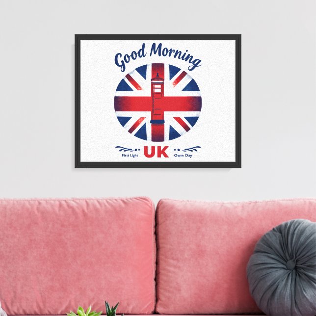 Good Morning UK – Union Jack & London Phone Box  Canvas Print (Insitu(LivingRoom))
