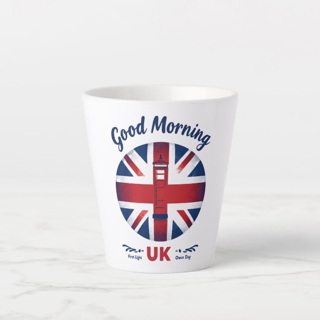 Good Morning UK – Union Jack & London Phone Box  Latte Mug (Front)