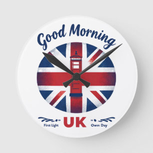 Good Morning UK – Union Jack & London Phone Box Round Clock