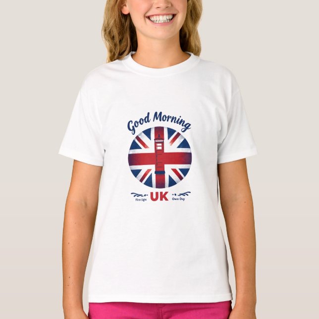 Good Morning UK – Union Jack & London Phone Box  T-Shirt (Front)