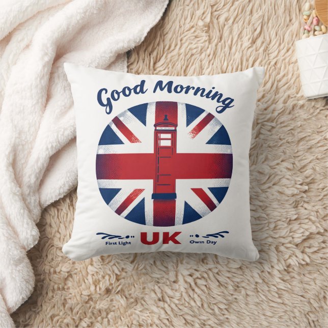 Good Morning UK – Union Jack & London Phone Box  Throw Pillow (Blanket)