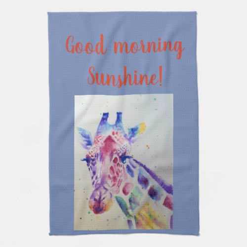 Good Morning Watercolor Giraffe zoo Kitchen Towel