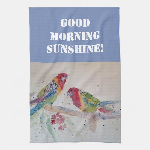 Good Morning Watercolor Red Parrot Kitchen Towel