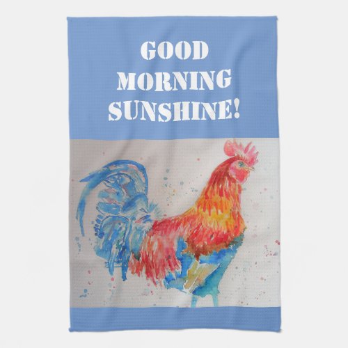 Good Morning Watercolor Red Rooster Kitchen Towel