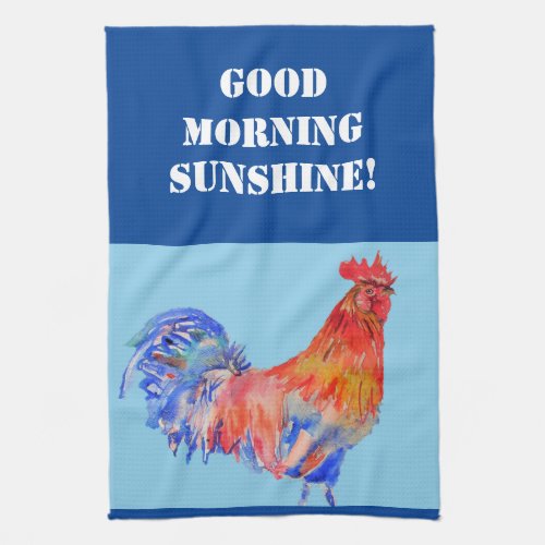 Good Morning Watercolor Red Rooster Kitchen Towel