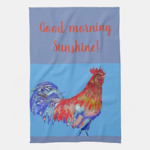 Good Morning Watercolor Red Rooster Kitchen Towel