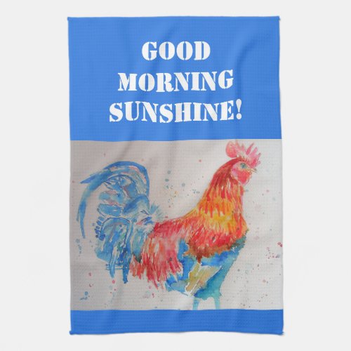 Good Morning Watercolor Red Rooster Kitchen Towel