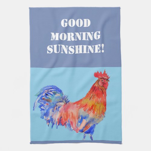 Good Morning Watercolor Red Rooster Kitchen Towel