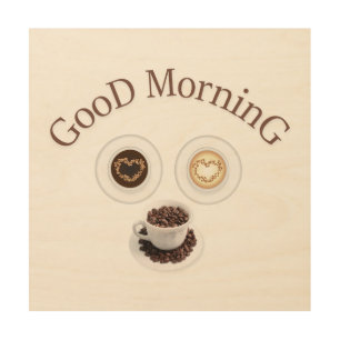 Good morning with coffee wood wall art
