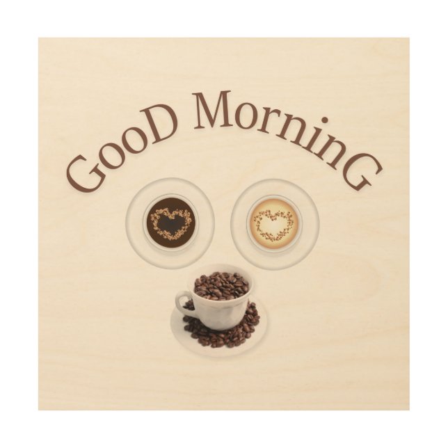 Good morning with coffee wood wall art (Front)