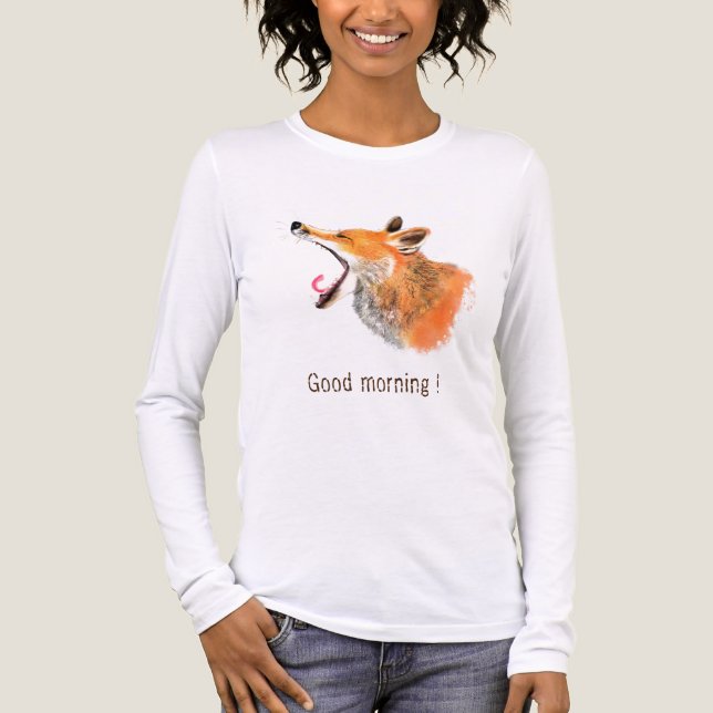 Good Morning Yawning Fox and Text Your Funny Tri-Blend Shirt (Front)