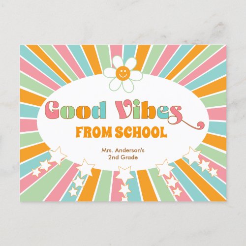 Good News From School Retro Vibes Teacher Postcard