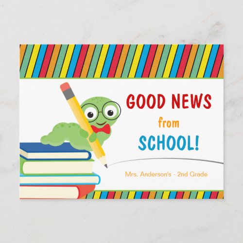 Good News From School with Bookworm Postcard