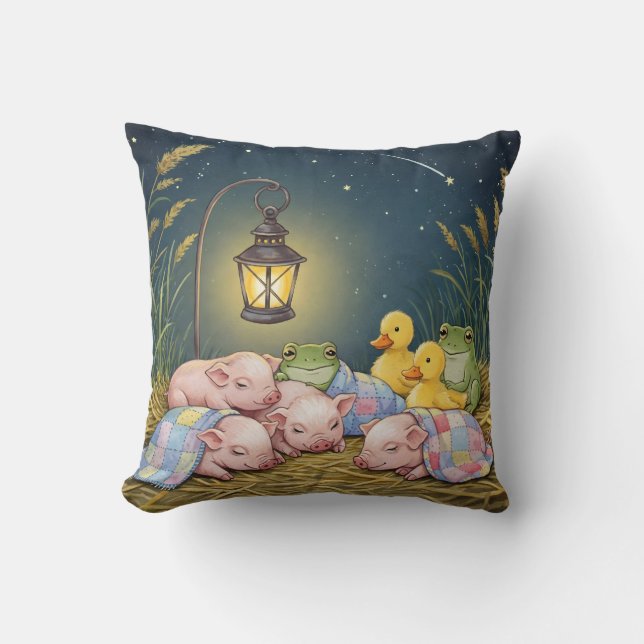 Good Night!, Ducklings, Piglets, Froglets Throw Pillow (Front)