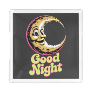 Good Night Retro Moon Acrylic Tray