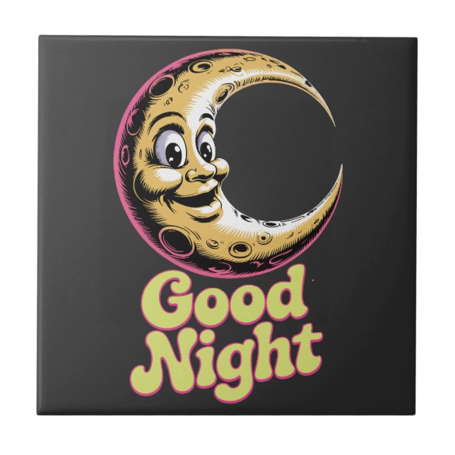 Good Night Retro Moon Ceramic Tile (Front)