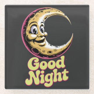Good Night Retro Moon Glass Coaster