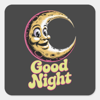 Good Night Retro Moon Square Sticker