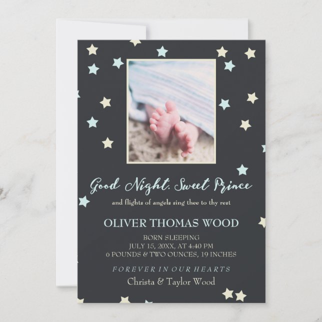Good Night Sweet Prince Baby Memorial Announcement (Front)