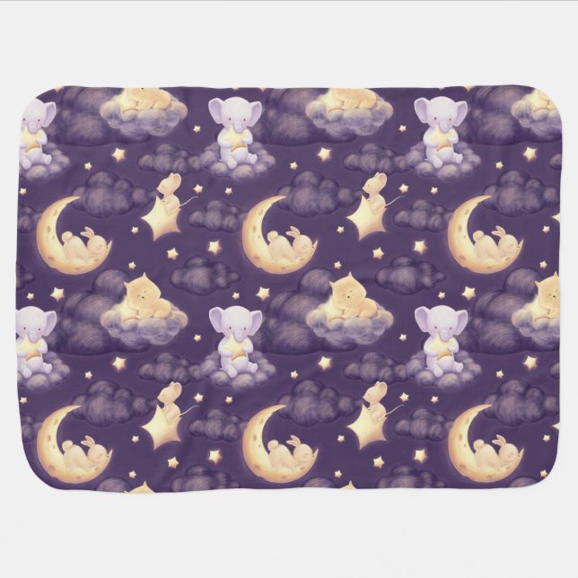 Good Night With Cute Sleepy Baby Animal Baby Blanket (Horizontal)
