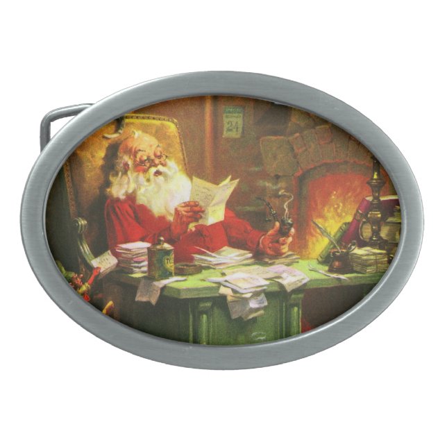 Good Old Santa Claus Oval Belt Buckle (Front)