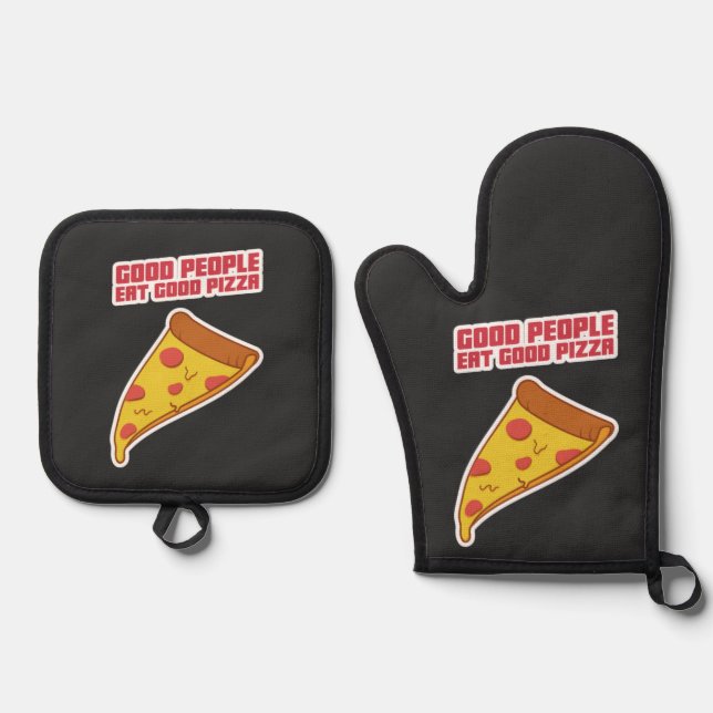 Good People Eat Good Pizza Oven Mitt & Pot Holder Set (Front)