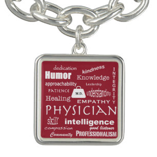 Good Physician Qualities-M.D./Text Design Charm Bracelet