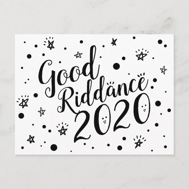 Good Riddance 2020 Star Snow Doodles Editable Text Postcard (Front)
