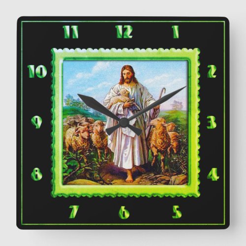 Good Shepherd Green Square Clock