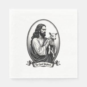 Good Shepherd Jesus Vintage Engraving Faith Shirt Napkins