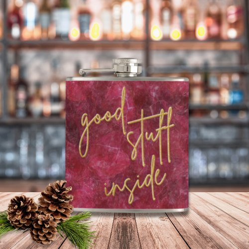 Good Stuff Inside Gold Glitter Script Christmas Flask