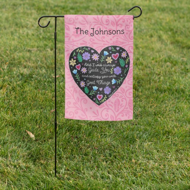 Good Things Floral Heart Personalized Garden Flag (In SItu)