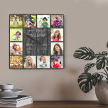 Good Things Happen at Grandma's 12 Photo Gray Wood Square Wall Clock<br><div class="desc">Photo clock for grandparents with 12 of your favorite pictures. Create your own grid style photo collage and add the grandchildren's names (2 to 8 names looks best). The quote reads "good things happen at grandma's". The design is lettered in handwritten and whimsical typography on a rustic gray and black...</div>