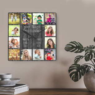 Good Things Happen at Grandma's 12 Photo Grey Wood Square Wall Clock