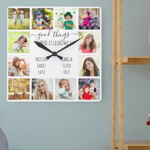 Good Things Happen at Grandma's 12 Photo White Square Wall Clock