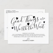 Good Things Worth The Wait Wedding Postponement Announcement Postcard (Front/Back)