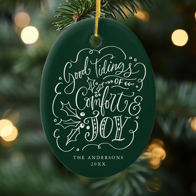 Good Tidings of Comfort & Joy Green Photo Ceramic Ornament (Creator Uploaded)