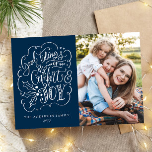 Good Tidings of Comfort & Joy Navy Photo Holiday Card