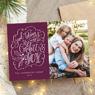 Good Tidings of Comfort & Joy Purple Photo Holiday Card