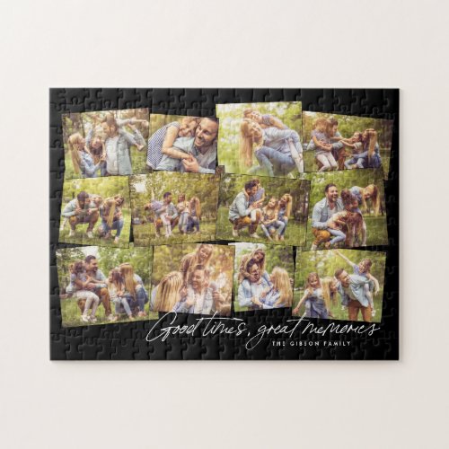 Good times great memories 12 photo collage black jigsaw puzzle