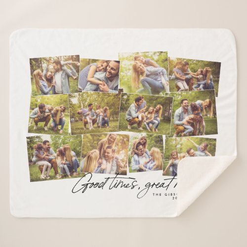 Good times great memories 12 photo family collage sherpa blanket