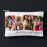 Good times great memories fun photo collage accessory pouch<br><div class="desc">This fun 12-photo collage features the hand-written type "good times, great memories" along with a custom text spot. A great way to commemorate occasions like senior year, a vacation, a sports season and more. Makes a great graduation gift or a friendship birthday gift and it's perfect for travel or going...</div>
