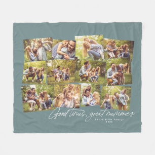 Good times great memories teal 12 photo collage fleece blanket
