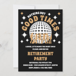 Good Times Groovy Black and Gold Retirement Party Invitation